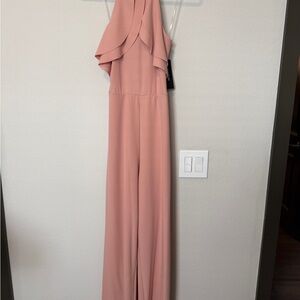 Bebe Pink Ruffle Halter Jumpsuit